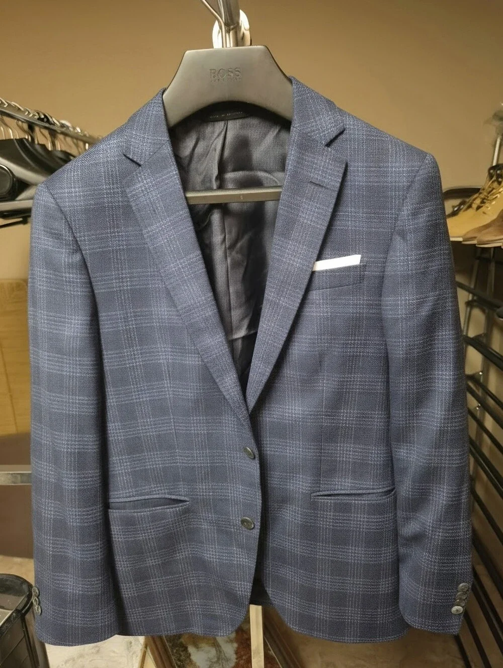 Hugo Boss Blue Glen Check Plaid Suit Jacket